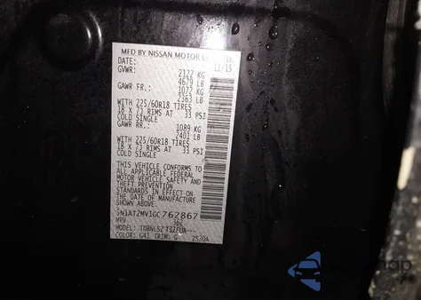 2016 Nissan Rogue Sl z USA, uszkodzony, nr VIN 5N1AT2MV1GC762867